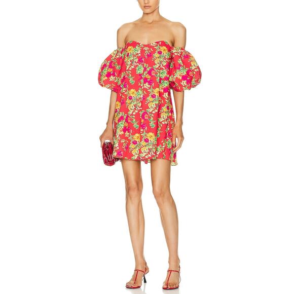 Caroline Constas 'Palmer' Red Poplin Off Shoulder Mini Dress Size XS - NWT - Picture 1 of 7